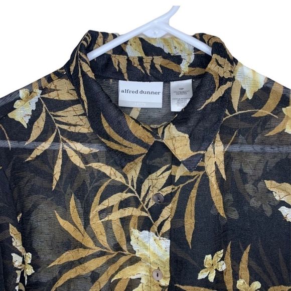 Alfred Dunner Top Blouse Button Down dressy Sheer Collar Size 16P Petite - Picture 2 of 8